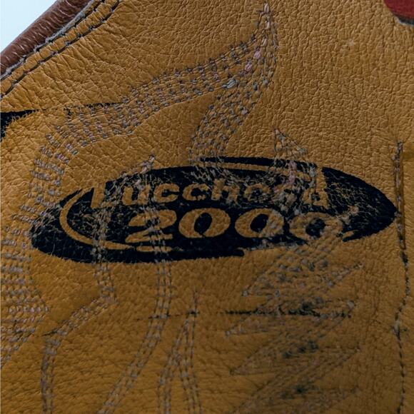 Lucchese Ostrich Goat Skin Boots 7 Red Tan Western Cowgirl Aesthetic Vintage - Picture 2 of 16